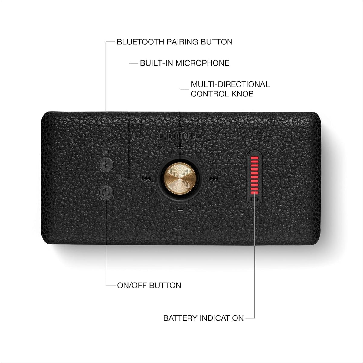 Marshall Smartchoice Emberton III Compact Portable Bluetooth Speaker with 32+ Hours of Playtime, (360° Sound), Dust & Waterproof (IP67) – Black & Brass.