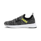 Puma mens Flyer Runner Engineer Knit Black-White-Fizzy Yellow Running Shoe - 8 UK