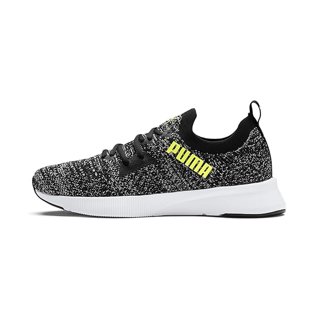 Puma mens Flyer Runner Engineer Knit Black-White-Fizzy Yellow Running Shoe - 8 UK