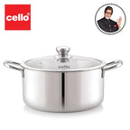 Cello Tri-Ply 20 cm Stainless Steel Cookware Casserole, 3 LTR | Tri-Ply Bottom Casserole with Glass Lid | Induction and Gas Stove Friendly | for Biryani/Pulao/Halwa/Curries | Silver