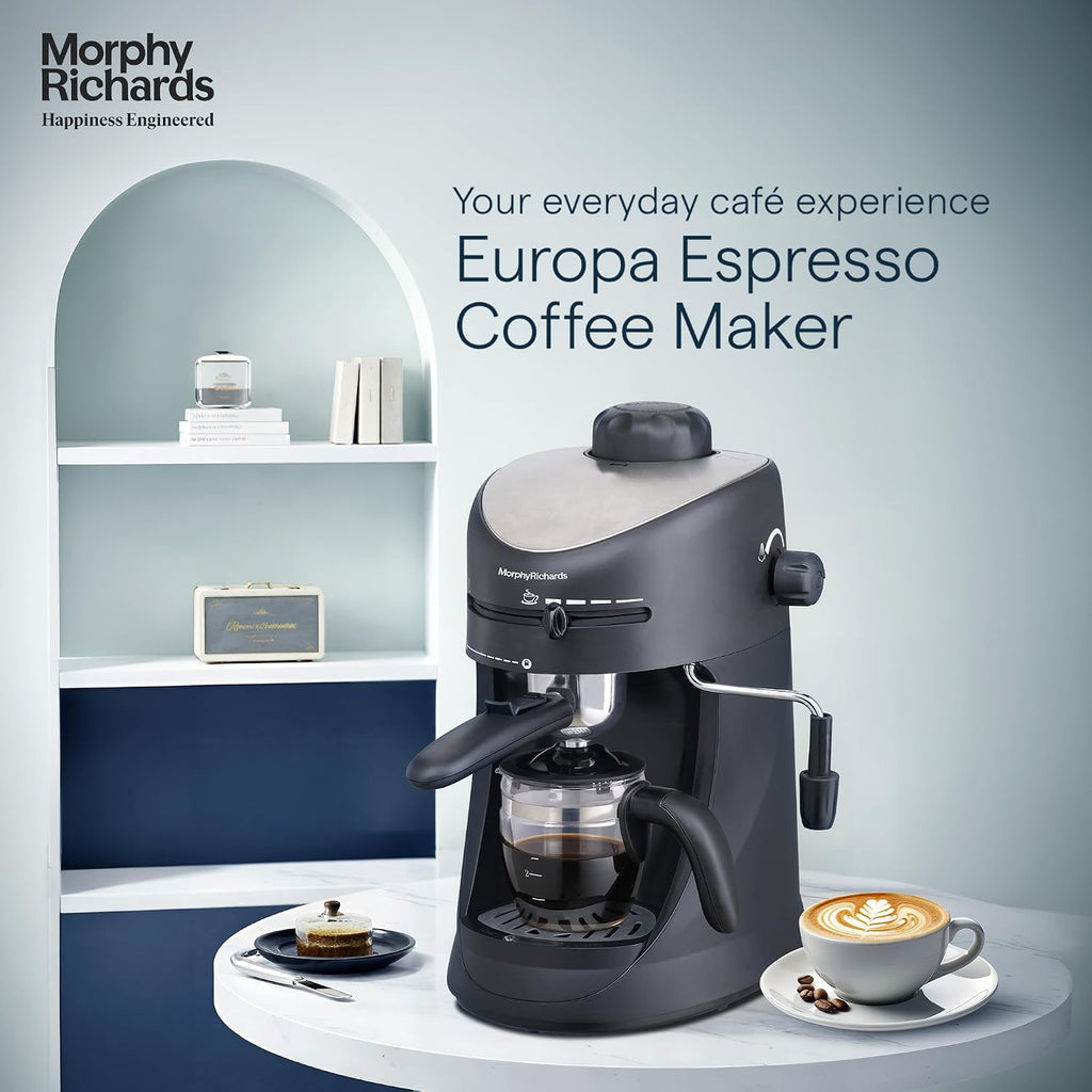 Morphy Richards New Europa 800-Watt Espresso and Cappuccino 4-Cup Coffee Maker (Black)