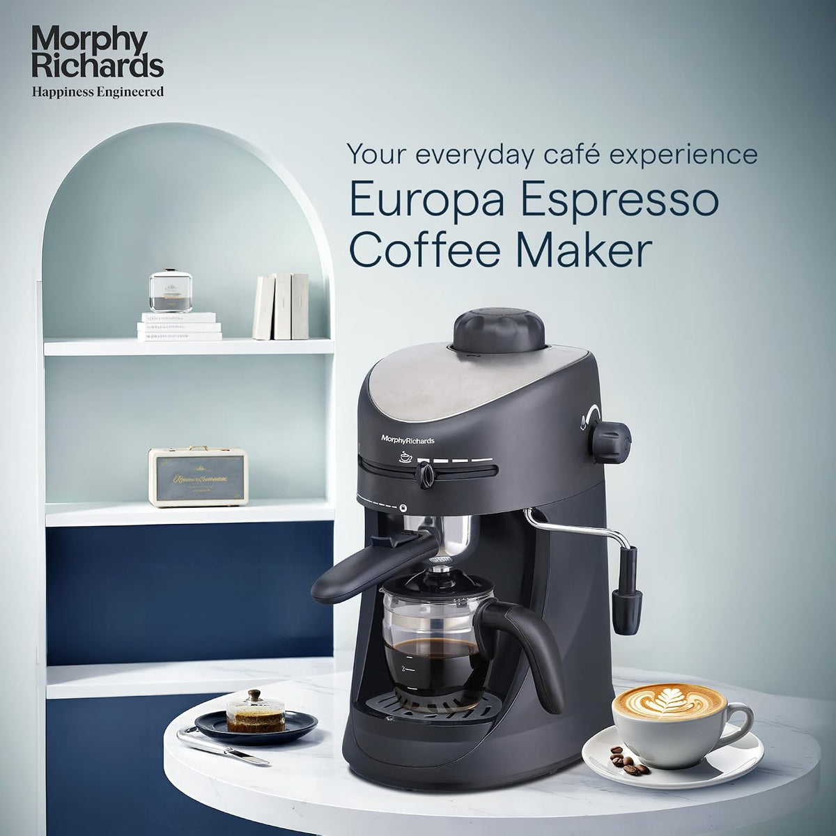 Morphy Richards New Europa 800-Watt Espresso and Cappuccino 4-Cup Coffee Maker (Black)