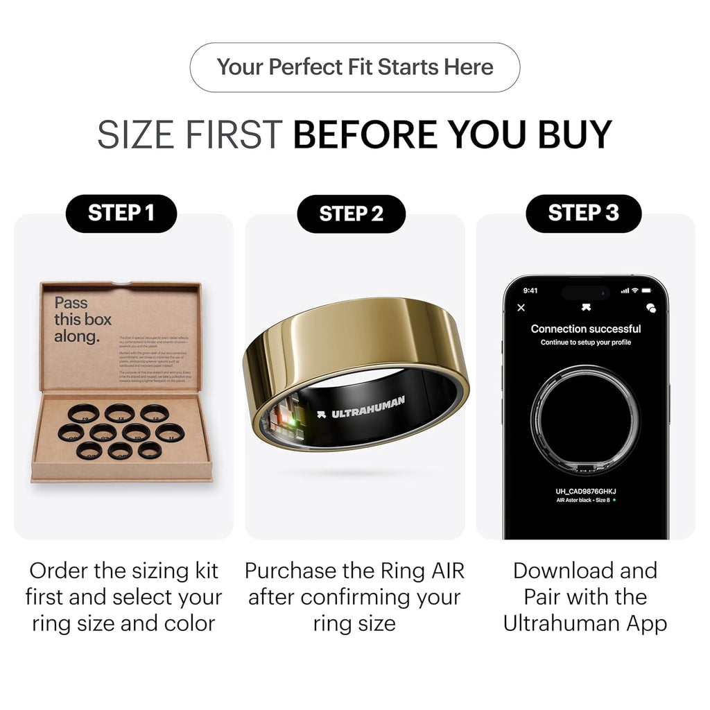 ULTRAHUMAN Ring AIR - Bionic Gold - Size 12 - Smart Ring | No Monthly Subscription | Size First with Sizing Kit | Sleep Tracking Wearable - Heart Rate - Fitness Tracker