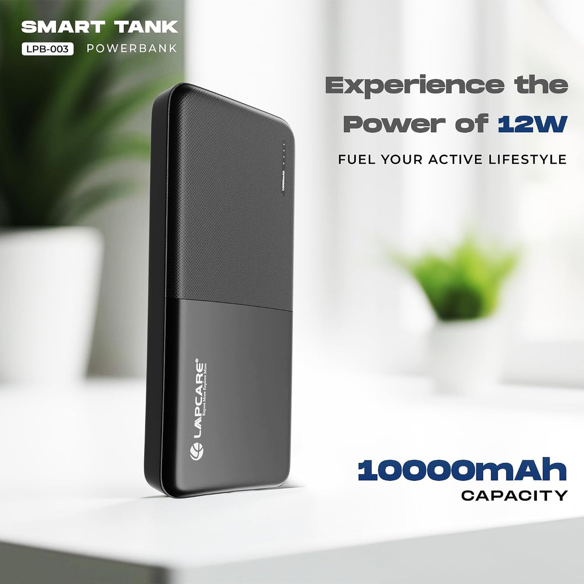 LAPCARE Bolt I 10000mAh Powerbank | 22.5W PD Fast Charging | Transparent Design | LED Indicator | Type C & Dual USB Ports | Dynamic Display |Smart Chip Protection | Low Power Consumption Made In India