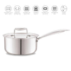 Cello Tri-Ply 14 cm Stainless Steel Cookware Sauce Pan with Lid 1 LTR | Tri-Ply Bottom Sauce Pan with SS Lid | Induction and Gas Stove Friendly | Dishwasher Safe | Silver