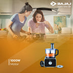 Bajaj FX-1000 Dlx 1000 Watts Food Processor And Mixer Grinder With 9 Attachments | 100% Copper Motor | Processing Bowl With 3 Jars | Safety Interlock |【Black】
