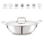 CELLO Tri-Ply 22 cm Stainless Steel Cookware Kadhai with Lid 2.2 LTR | Tri-Ply Bottom Kadhai with SS Lid | Induction and Gas Stove Friendly | Dishwasher Safe | Silver