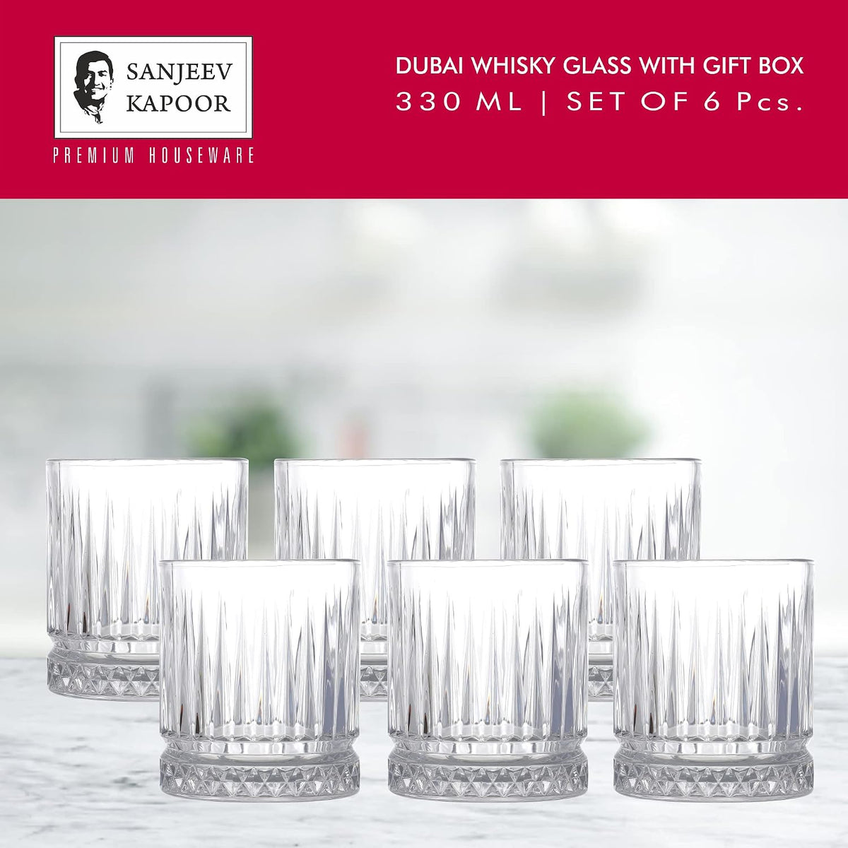 Sanjeev Kapoor Dubai Whisky Glass Set of 6 Pcs - 330ml