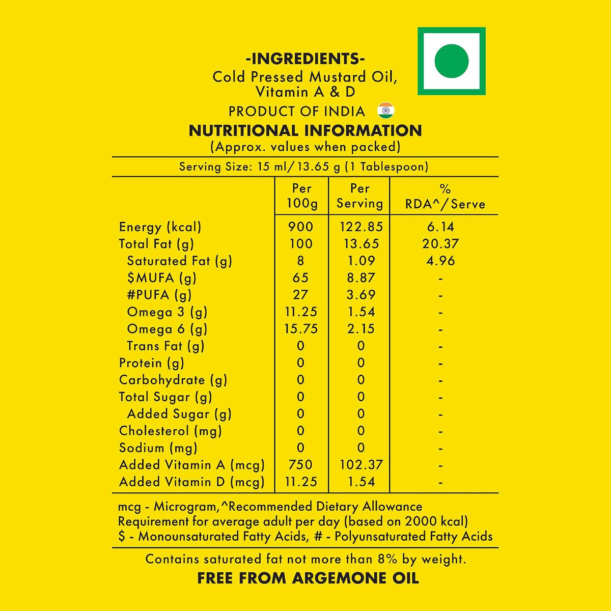 Jivo Cold Pressed Kachi Ghani Mustard Oil 1 Ltitre Pouch | High in Monounsaturated Fats (MUFA) | Vitamin A and D Fortified Oil | Cholesterol and Trans Fat Free | Ideal for Frying, Roasting, Tempering, and Pickling