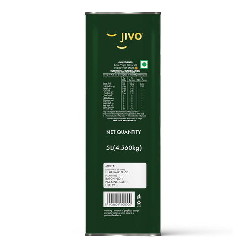 Jivo Extra Virgin Olive Oil 5 Litre | Imported from Spain | High in MUFA | Contain Vitamin E | Cholesterol-Free Oil | Ideal for Salads, Dressings, Soups, Dips & Marinades