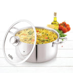 Cello Tri-Ply 20 cm Stainless Steel Cookware Casserole, 3 LTR | Tri-Ply Bottom Casserole with Glass Lid | Induction and Gas Stove Friendly | for Biryani/Pulao/Halwa/Curries | Silver