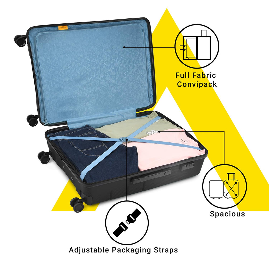 Aristocrat Polycarbonate(PC) Chroma Check-in 75 Cm(Large) 8 Wheels Double Spinner Trolley Bags for Travel Hard Case Luggage, Lightweight Bag, Suitcase with Combination Lock (Black)