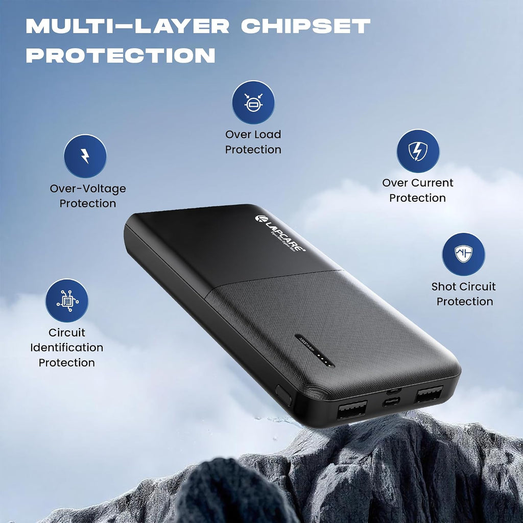 LAPCARE Bolt I 10000mAh Powerbank | 22.5W PD Fast Charging | Transparent Design | LED Indicator | Type C & Dual USB Ports | Dynamic Display |Smart Chip Protection | Low Power Consumption Made In India