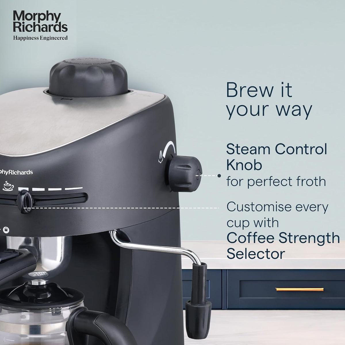 Morphy Richards New Europa 800-Watt Espresso and Cappuccino 4-Cup Coffee Maker (Black)