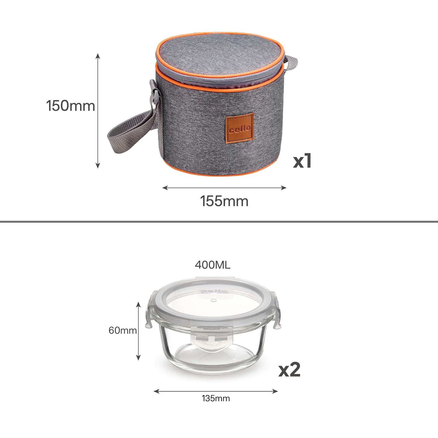CELLO Royale Glass Lunch Box Set of 3 Pcs with Jacket, Clear | Microwave & Dishwasher Safe 3 x 320ml Square Glass Containers |Leadfree, Leakproof, Airtight Clip Lock Lid Tiffin Box For Office & Travel