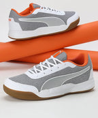 PUMA Unisex-Adult Shuttle Aero Rickie Orange-Silver-White Indoor Shoe - 10 UK