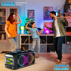 LAPCARE Bloom Wireless Bluetooth Party Speaker, 100W Immersive Pro Sound, Dynamic RGB Light Show, Bass and Treble Control, Type C, Built-in Rechargeable Battery, Splashproof with Wireless Mic (Black)