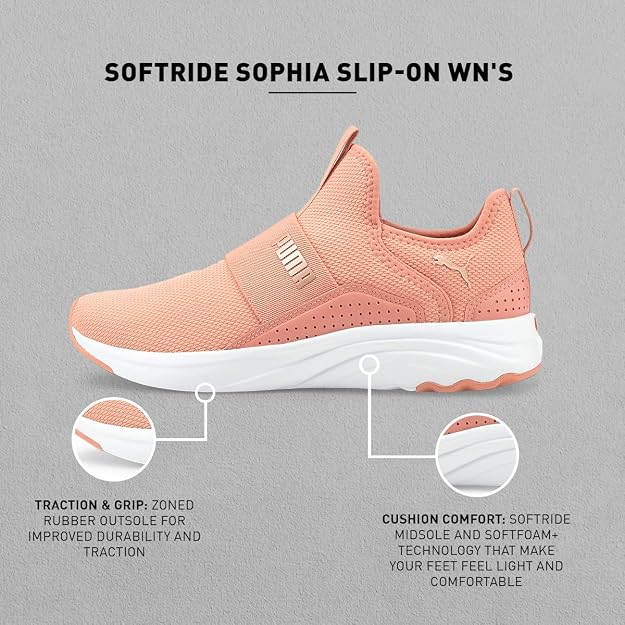 Puma Womens Softride Sophia Slip-On WN's Rosette-Rose Gold Walking Shoe - 3 UK