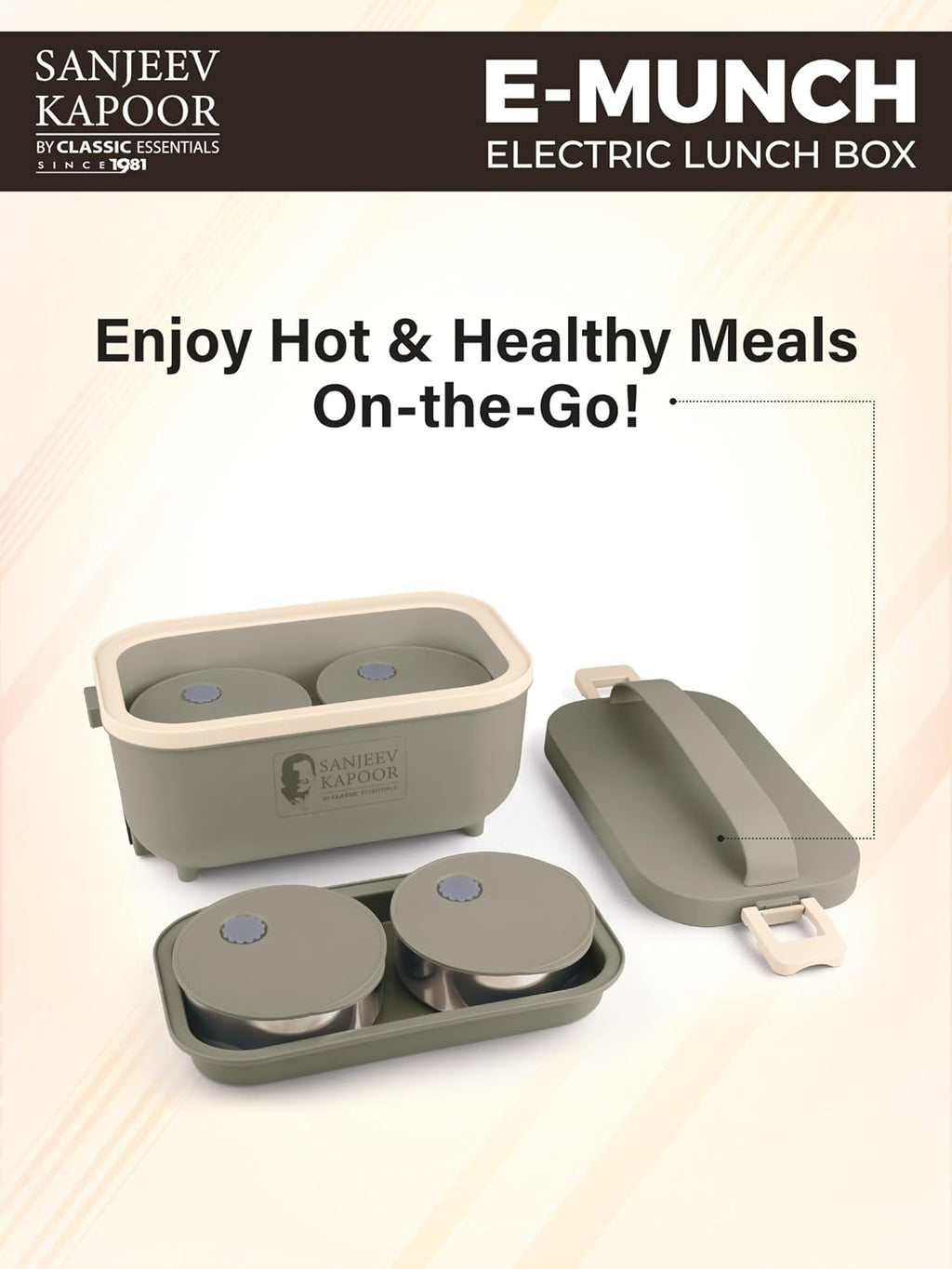 Sanjeev Kapoor Electric Lunch Box Set of 4 (2×300ml, 2×400ml) | Plug & Heat Food Warmer | Heats in 35–40 Min | Retains Nutrients & Freshness | Portable, Durable & Shock-Proof