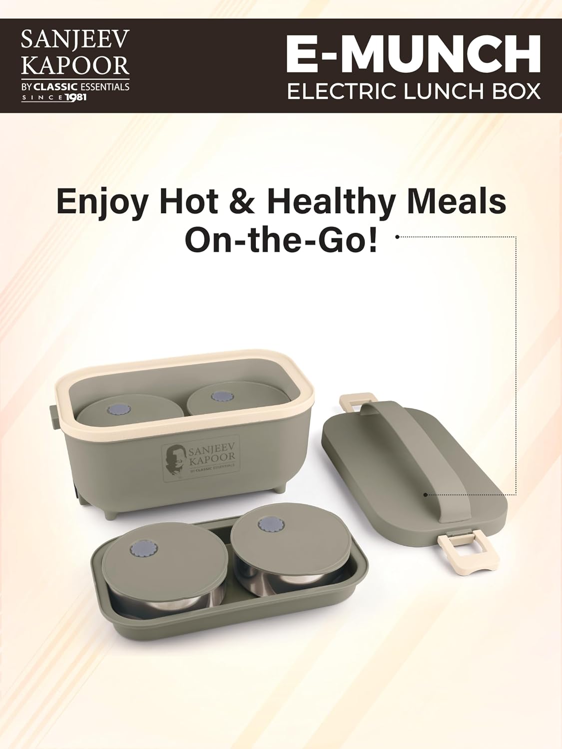 Sanjeev Kapoor Electric Lunch Box Set of 4 (2×300ml, 2×400ml) | Plug & Heat Food Warmer | Heats in 35–40 Min | Retains Nutrients & Freshness | Portable, Durable & Shock-Proof