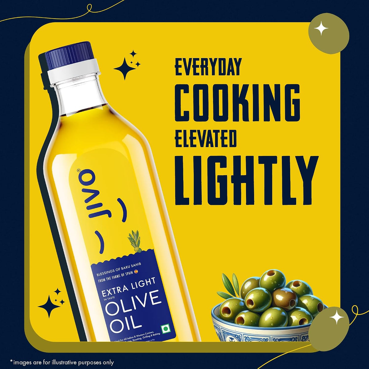 Jivo Extra Light Olive Oil 1 Litre | Imported from Spain | Versatile Olive Oil for Indian Cooking| High in MUFA with Balanced Omega-3 & 6 | Zero Trans Fat & Cholesterol | Light Oil for Marinating, Mild- and High-Heat Cooking