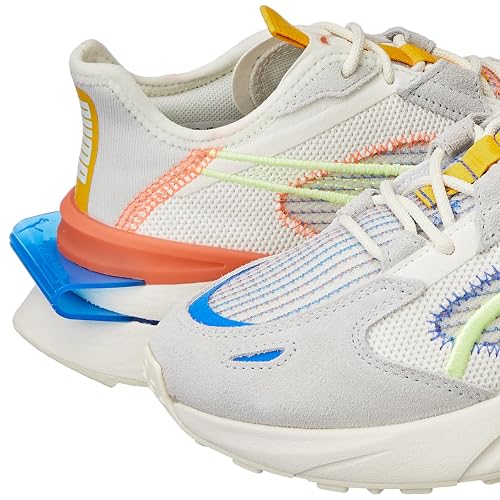 PUMA Unisex-Adult Pwrframe OP-1 Knit Whisper White-Gray Violet-SOFT FLUO YELLOW Sneaker - 4UK