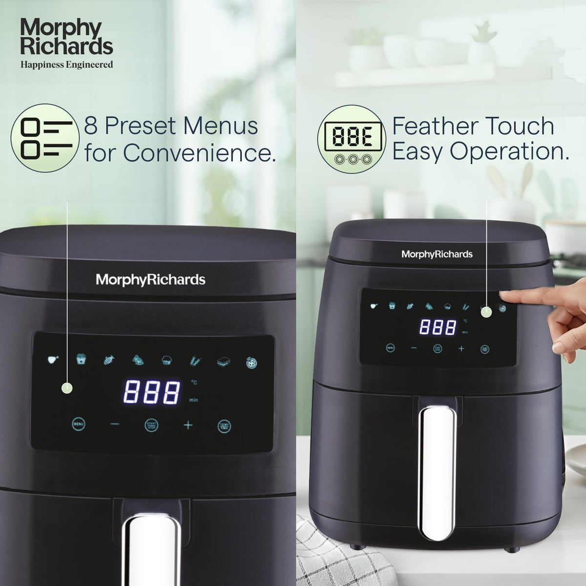 Morphy Richards Digital Air Fryer For Home|1500W With Digital Control|Dual Fan Technology|Adjustable Time & Temperature Control|Voltage Fluctuation Protection , Black, 5 liter