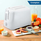 Crompton SunBrown Classic Pop-up Toaster 700W with Removable Crumb Tray | 6 Browning Levels with Cancel Function | Dust Cover Plate | White Cool Touch Body