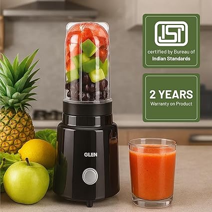Glen Active Electric Blender Mixer Grinder for kitchen, 350W, 2 Unbreakable Jars (300ml & 500ml), 2 Stainless Steel Blades, 20000 RPM, for Smoothie Shake Juice - Black (SA4048N)