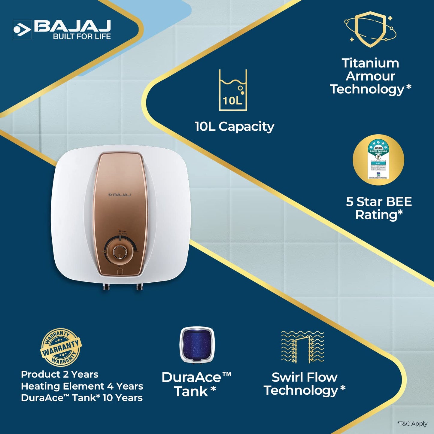 Bajaj Calenta Mechanical Storage 10 Litre Vertical 5 Star Water Heater