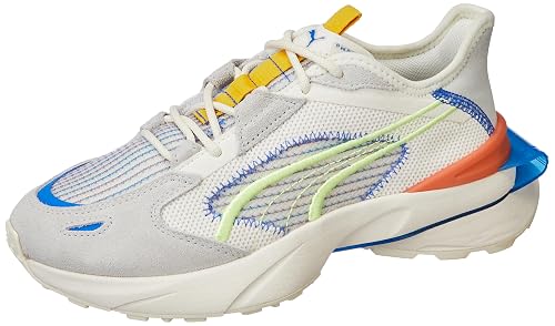 PUMA Unisex-Adult Pwrframe OP-1 Knit Whisper White-Gray Violet-SOFT FLUO YELLOW Sneaker - 4UK