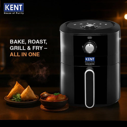 KENT Classic Hot Air Fryer 4L 1300 W | 80% Less Oil | Instant Electric Air Fryer | Auto Cut Off | Fry, Grill, Roast, Steam, and Bake | 1 Year Warranty | Black