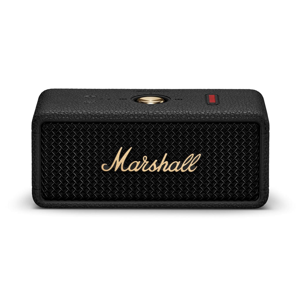 Marshall Smartchoice Emberton III Compact Portable Bluetooth Speaker with 32+ Hours of Playtime, (360° Sound), Dust & Waterproof (IP67) – Black & Brass.
