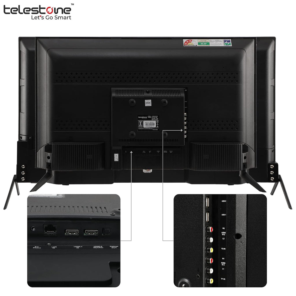 Telestone 32" HD Ready LED TV | Smart Android TV | Dual Remote | Full HD Display | 1GB RAM & 8GB Storage | Android 9 | 20W Box Speakers