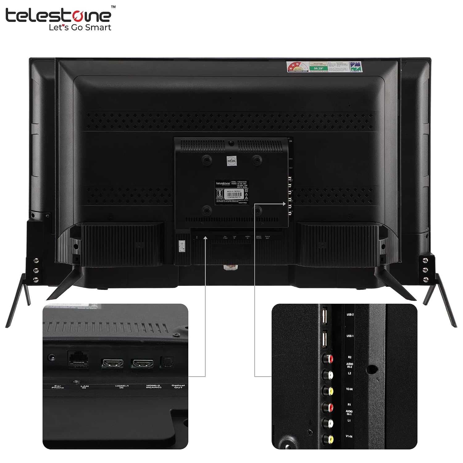 Telestone 32" HD Ready LED TV | Smart Android TV | Dual Remote | Full HD Display | 1GB RAM & 8GB Storage | Android 9 | 20W Box Speakers