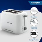 Crompton SunBrown Deluxe Pop-up Toaster 800W with Removable Crumb Tray | 7 Browning Levels with Reheat, Defrost & Cancel Function | Dust Cover Plate | White Cool Touch Body