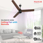 Polycab Silencio Mini 1200mm 5-Star BLDC, Remote Ceiling fan for home| 55% Energy Saving, 100% Copper, High Speed, 25 Speed Setting, Reversable & Timer | 4-yr Warranty【Pearl Brown】