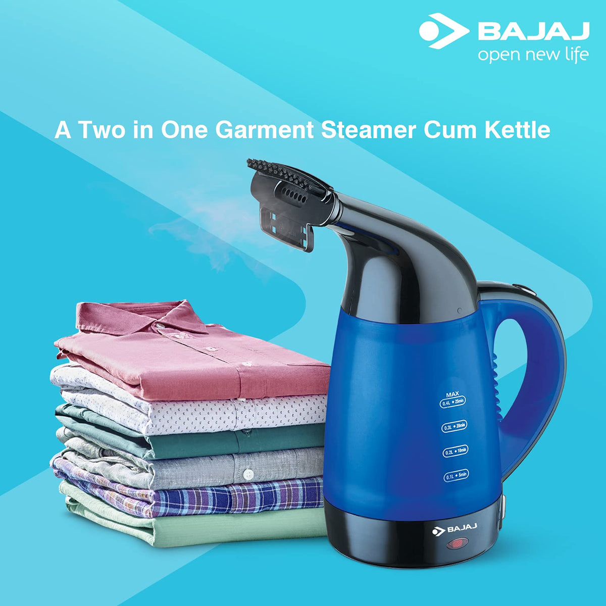 Bajaj GS1 600 Watt Garment Steamer Cum Kettle (Blue)