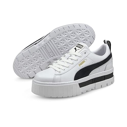 Puma | Womens | Mayze Platform Sneakers | White-Black | 6UK