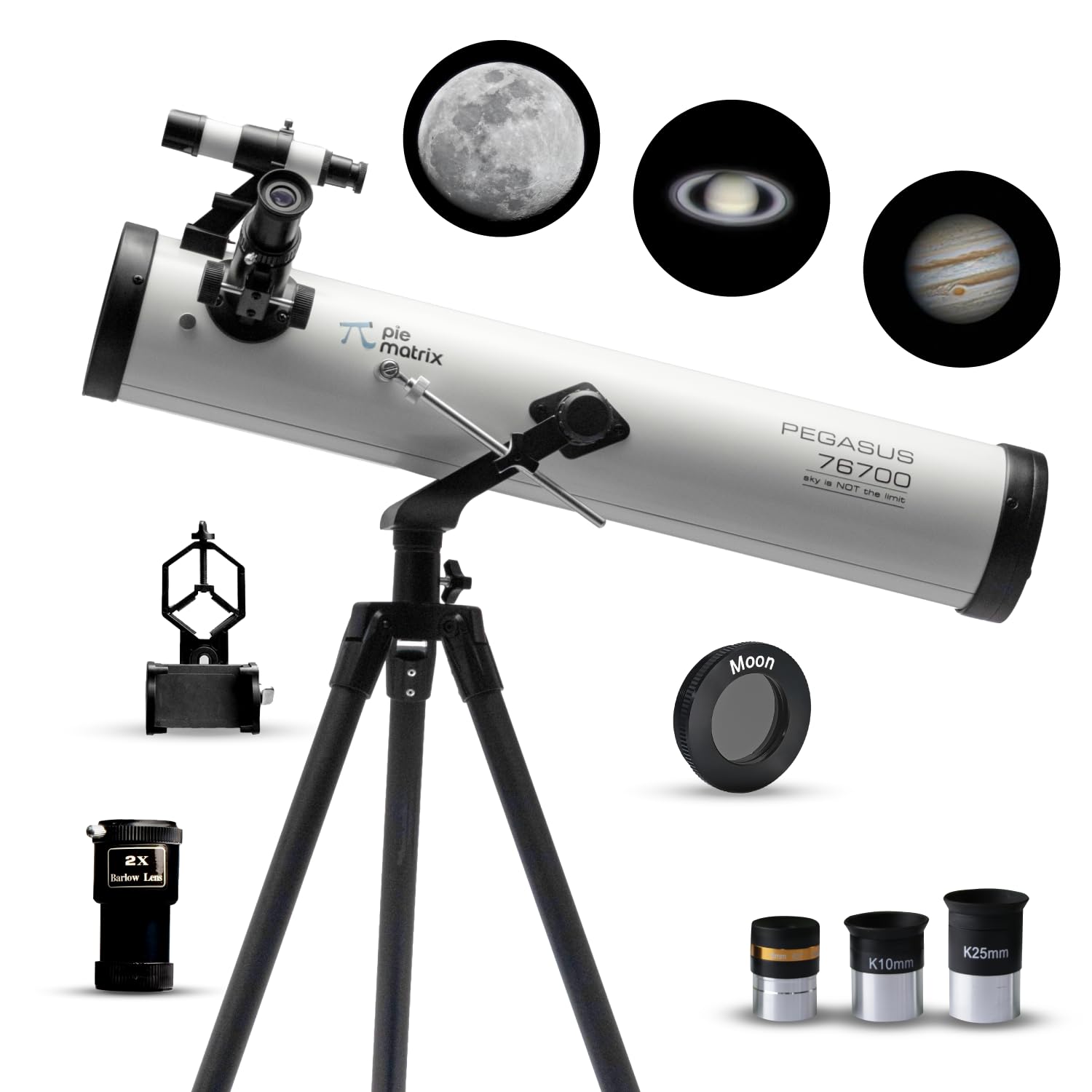 Pie Matrix Pegasus 76700 Newtonian Reflector Telescope with 235x Ultra HD Zoom,Fully Coated Glass Optics,Alt-Az Mount, Professional Telescopes to Explore Moon, Saturn Rings, Planets & Deep Sky Objects