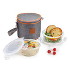 CELLO Royale Glass Lunch Box Set of 3 Pcs with Jacket, Clear | Microwave & Dishwasher Safe 3 x 320ml Square Glass Containers |Leadfree, Leakproof, Airtight Clip Lock Lid Tiffin Box For Office & Travel