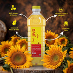 Jivo Cold Pressed Sunflower Oil 1 Litre | High in Polyunsaturated Fats | Vitamin A and D Fortified | Cholesterol Free Edible Oil | Ideal for Roasting, Frying, Baking, and All Types of Cuisines