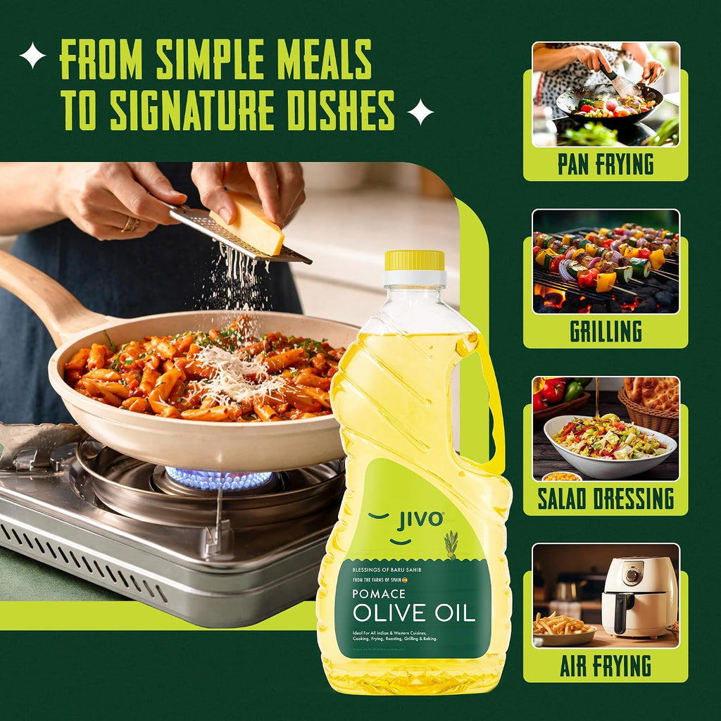 Jivo Everyday Cooking Pomace Olive Oil 2 Litre | Imported from Spain | Rich in MUFA, Low in Saturated Fat | Ideal for Frying, Roasting & Baking | Cooking Oil for Daily Use.