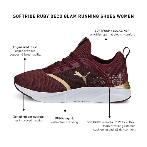 Puma Womens Softride Ruby Deco Glam WN's Aubergine-Puma Team Gold Walking Shoe-3 UK
