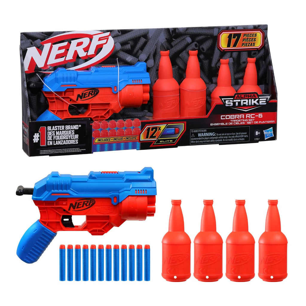 Nerf Alpha Strike Cobra RC-6 Targeting Set, 17 Pieces, Blaster, 6-Dart Blasting, 4 Half-Targets, 12 Darts, Multicolor