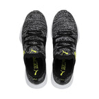 Puma mens Flyer Runner Engineer Knit Black-White-Fizzy Yellow Running Shoe - 8 UK