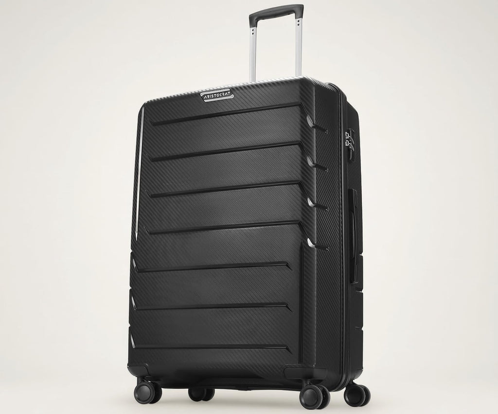 Aristocrat Polycarbonate(PC) Chroma Check-in 75 Cm(Large) 8 Wheels Double Spinner Trolley Bags for Travel Hard Case Luggage, Lightweight Bag, Suitcase with Combination Lock & 3 Years Warranty(Black)