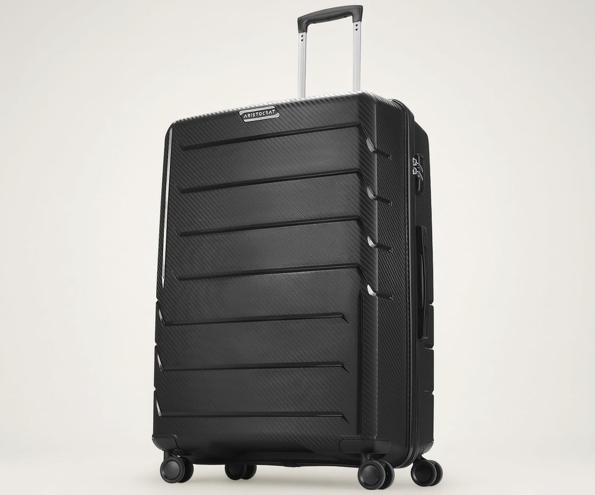 Aristocrat Polycarbonate(PC) Chroma Check-in 75 Cm(Large) 8 Wheels Double Spinner Trolley Bags for Travel Hard Case Luggage, Lightweight Bag, Suitcase with Combination Lock & 3 Years Warranty(Black)