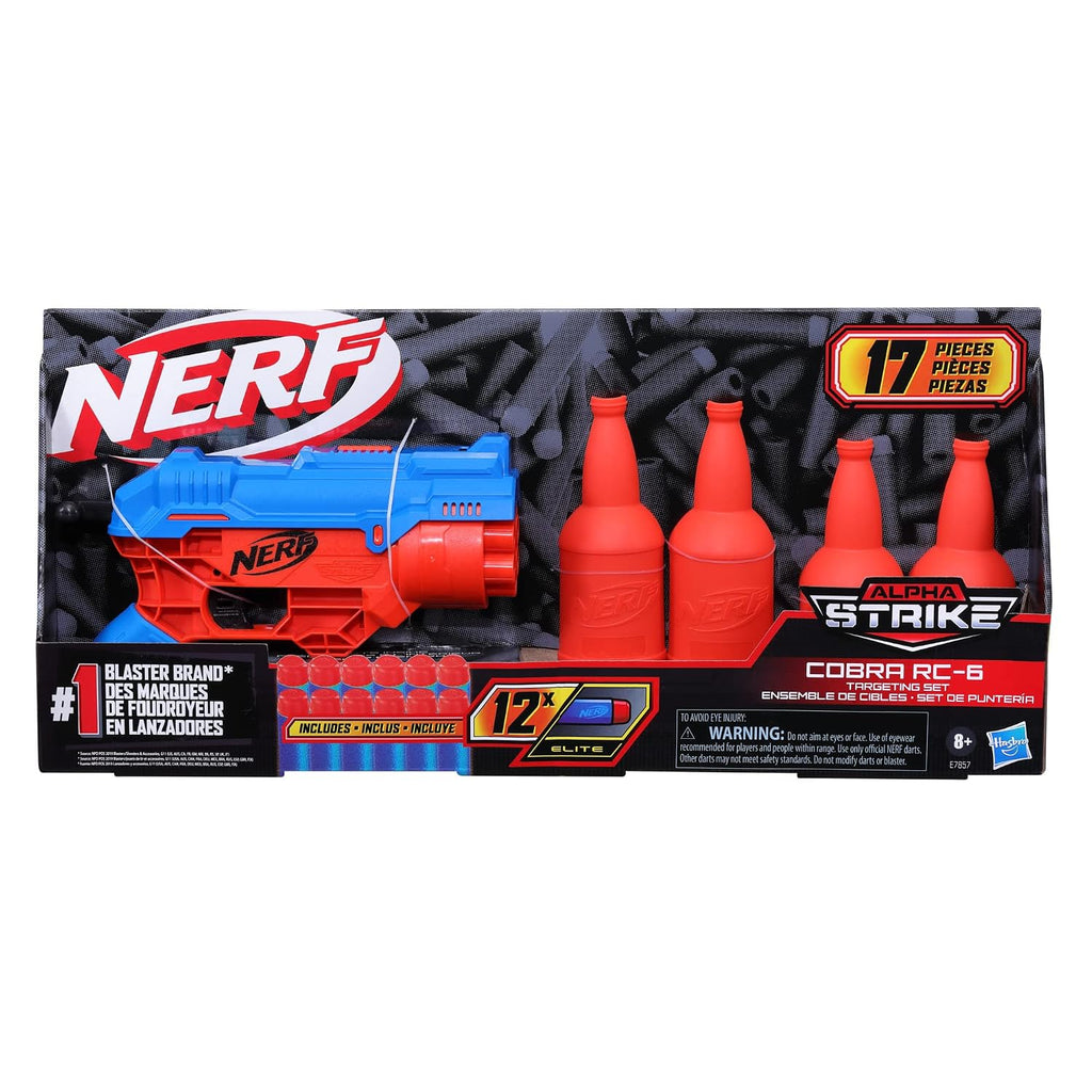 Nerf Alpha Strike Cobra RC-6 Targeting Set, 17 Pieces, Blaster, 6-Dart Blasting, 4 Half-Targets, 12 Darts, Multicolor
