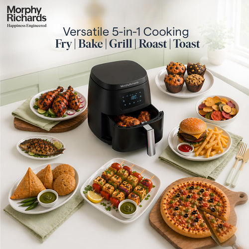 Morphy Richards Digital Air Fryer For Home|1500W With Digital Control|Dual Fan Technology|Adjustable Time & Temperature Control|Voltage Fluctuation Protection , Black, 5 liter